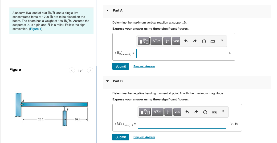 Solved A Uniform Live Load Of 400lb/ft And A Single Live | Chegg.com