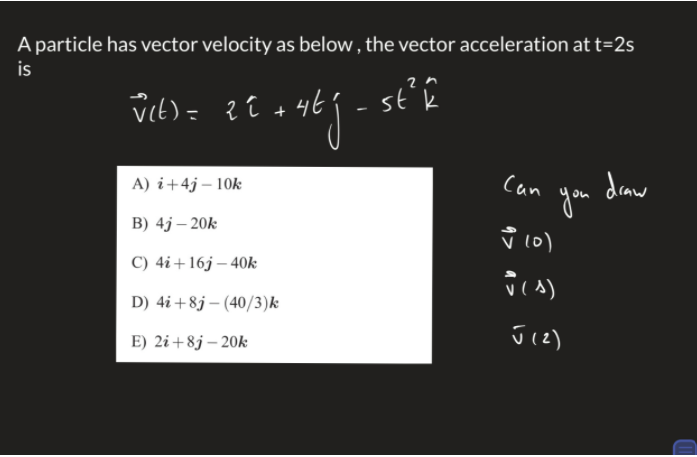 Solved A particle has vector velocity as below, the vector | Chegg.com