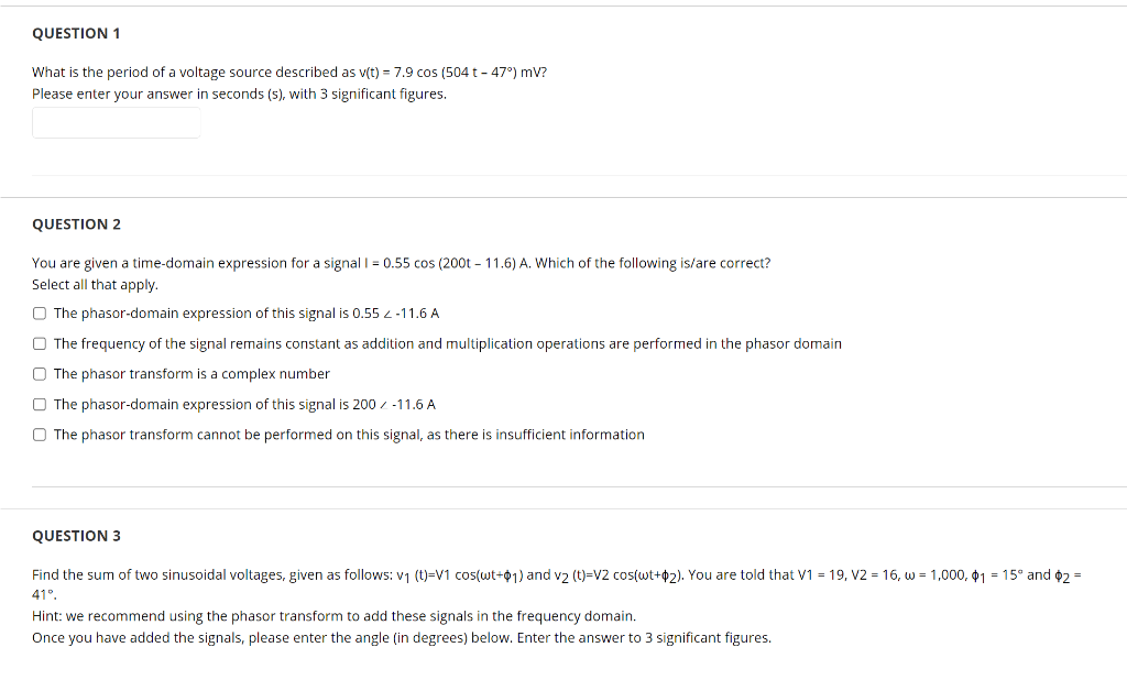 Solved QUESTION 1 What is the period of a voltage source | Chegg.com