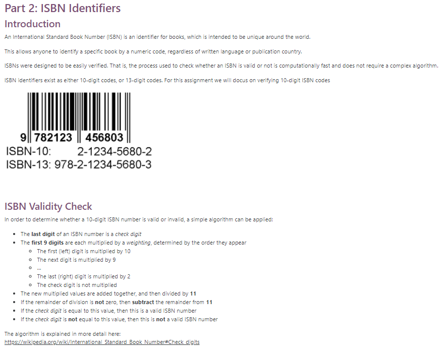 Solved Part 2: ISBN Identifiers Introduction An | Chegg.com