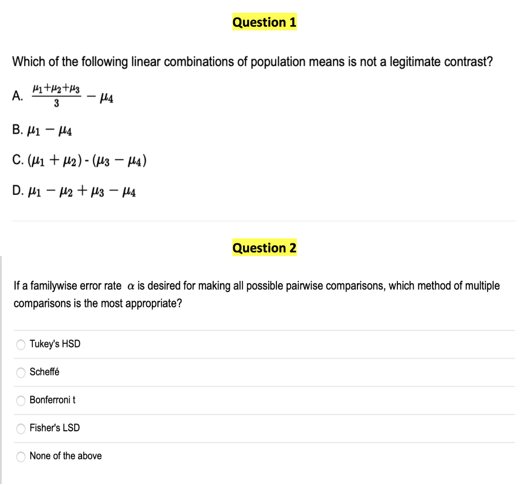 Solved Question 1 Which of the following linear combinations | Chegg.com
