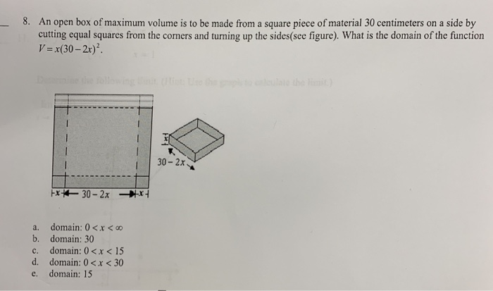 Solved 8. An open box of maximum volume is to be made from a | Chegg.com