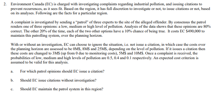 Solved 2 Environment Canada Ec Is Charged With Chegg Com