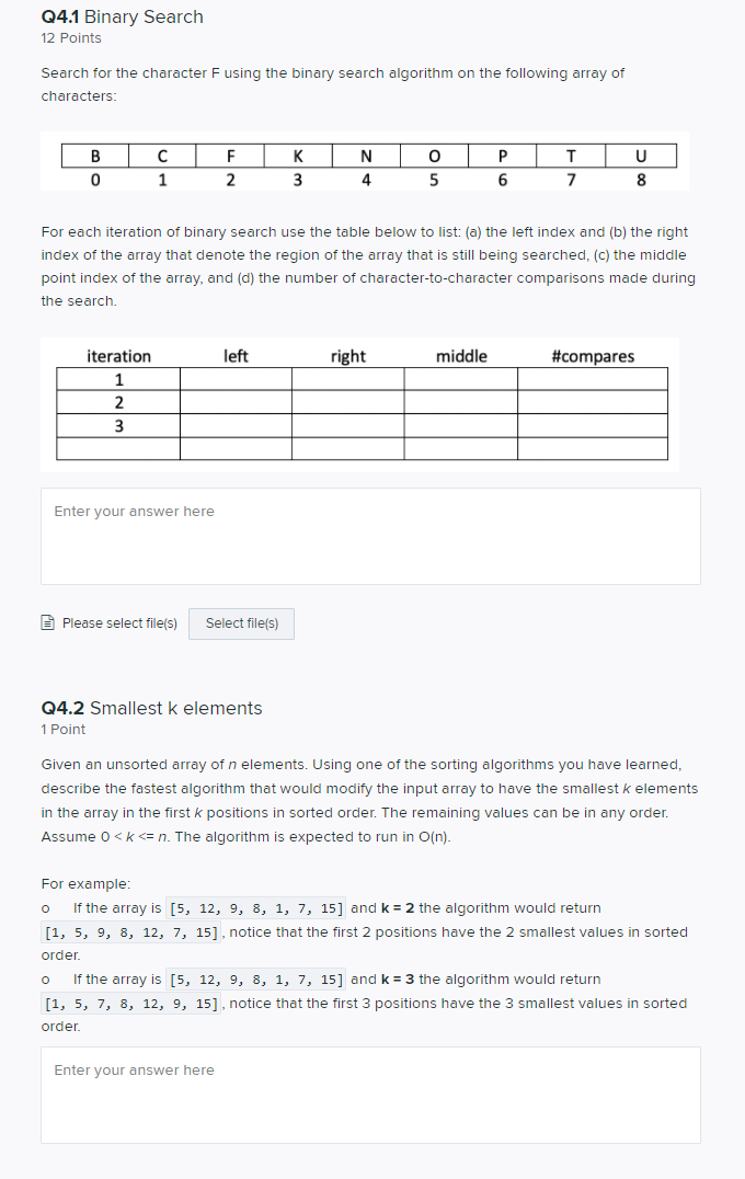 Solved Q4.1 Binary Search 12 Points Search for the character | Chegg.com