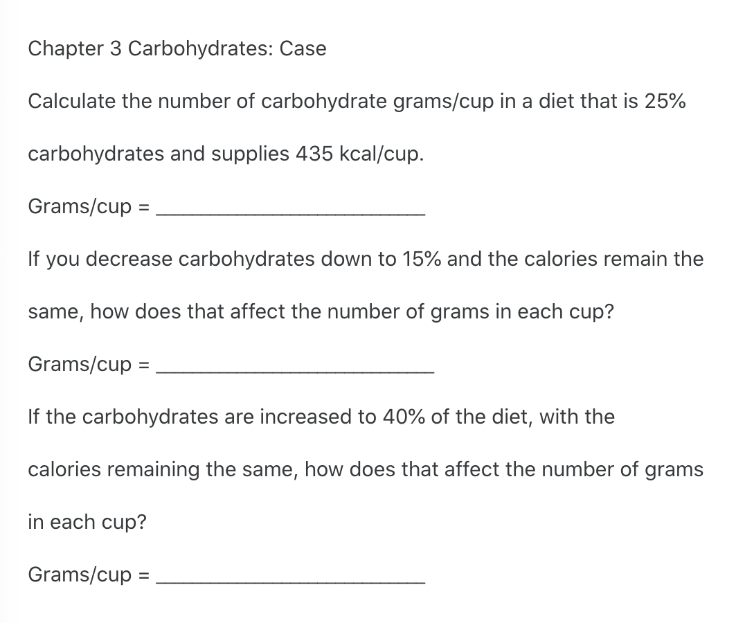 Solved Chapter 3 Carbohydrates: Case Calculate The Number Of | Chegg.com