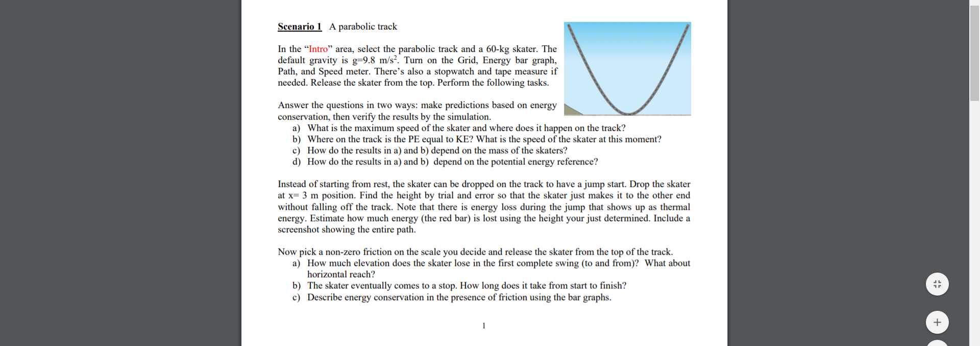 Solved Scenario 1 please. Use the Energy Skate Park | Chegg.com