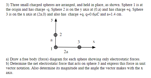 3) Three Small Charged Spheres Are Arranged, And Held | Chegg.com