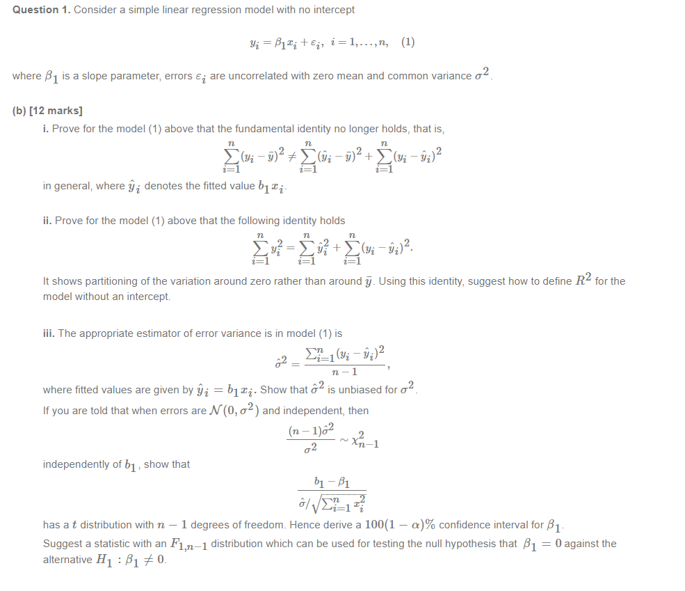 Solved Question 1. Consider a simple linear regression model | Chegg.com