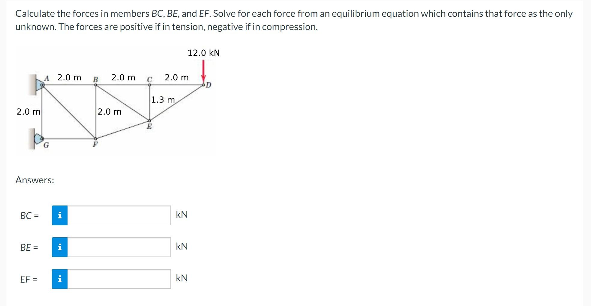 Solved Calculate the forces in members BC, BE, and EF. Solve | Chegg.com