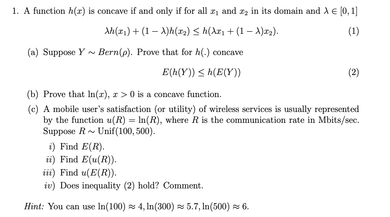 A function h(x) is concave if and only if for all x1 | Chegg.com