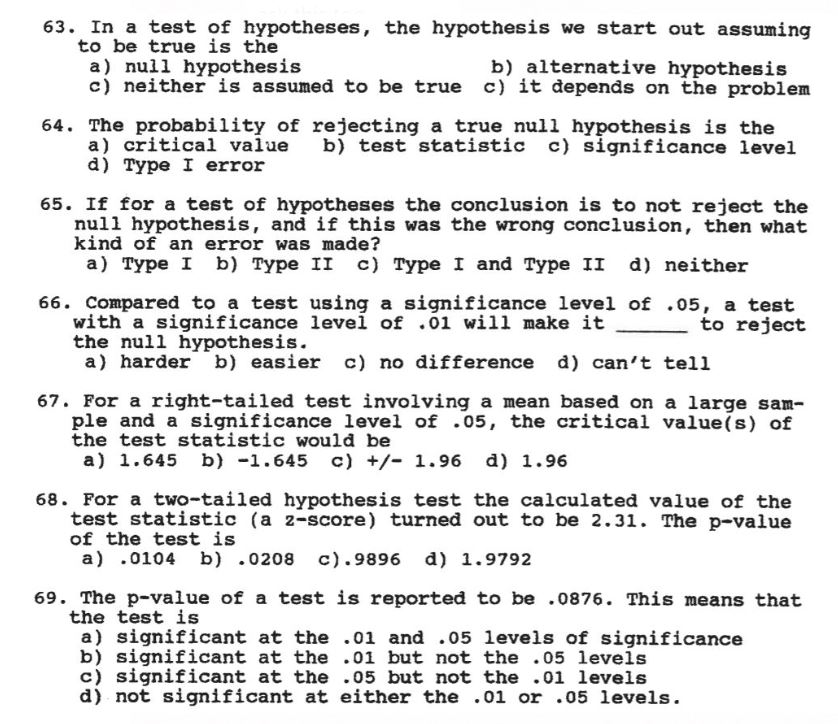 63 In A Test Of Hypotheses The Hypothesis We Start Chegg Com