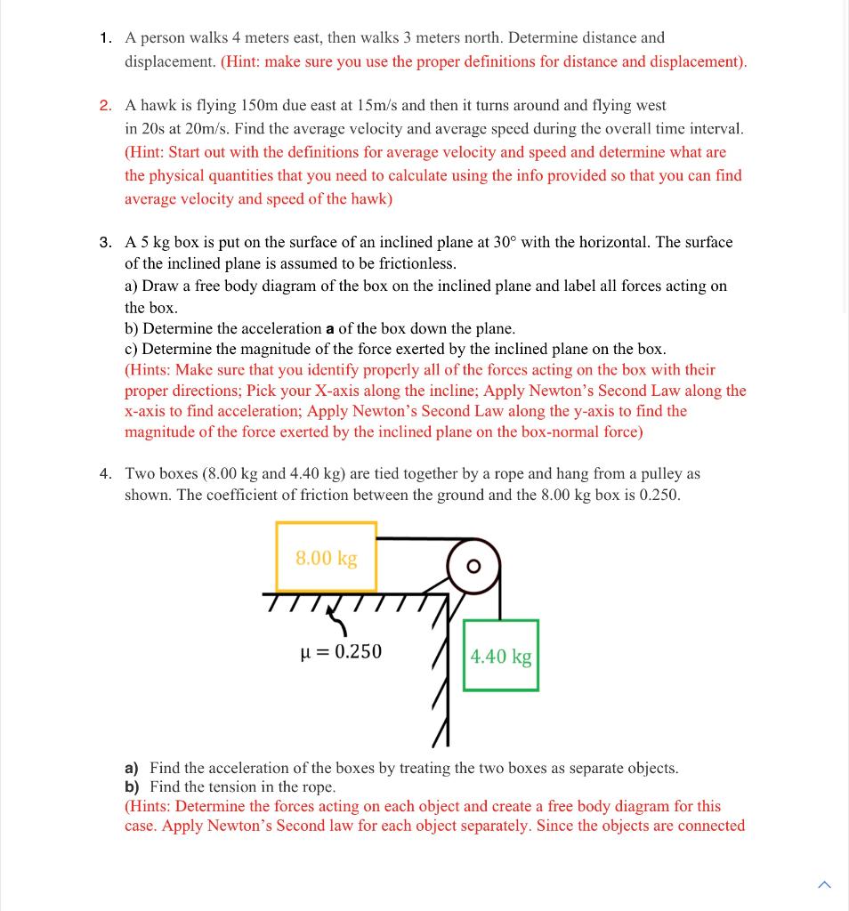 Solved 1. A person walks 4 meters east, then walks 3 meters | Chegg.com