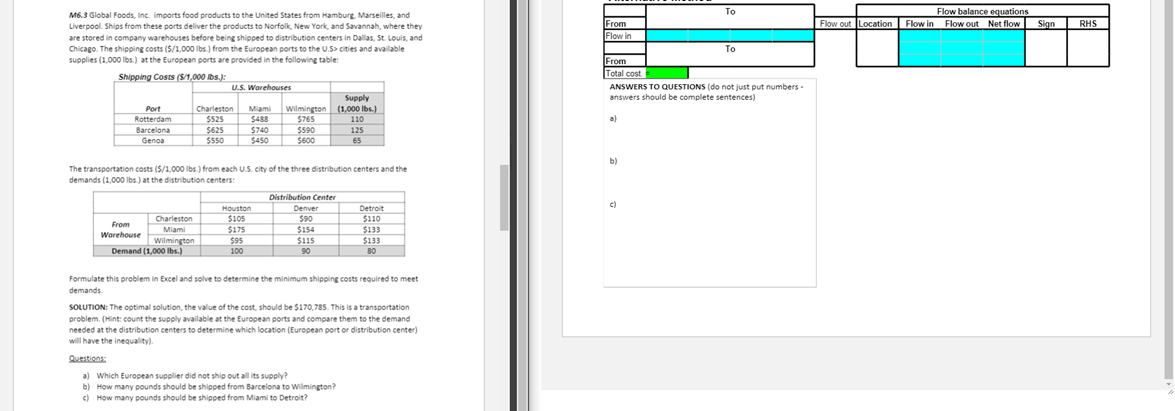 Solved To Flow balance equations Flow out Location Flow in | Chegg.com