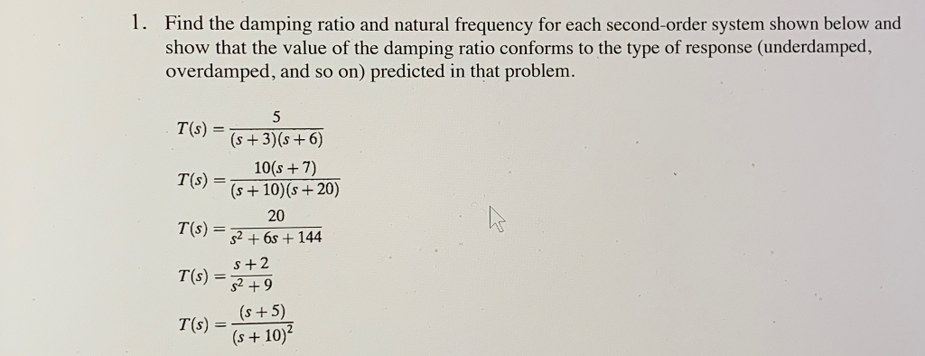 Solved 1. Find The Damping Ratio And Natural Frequency For | Chegg.com