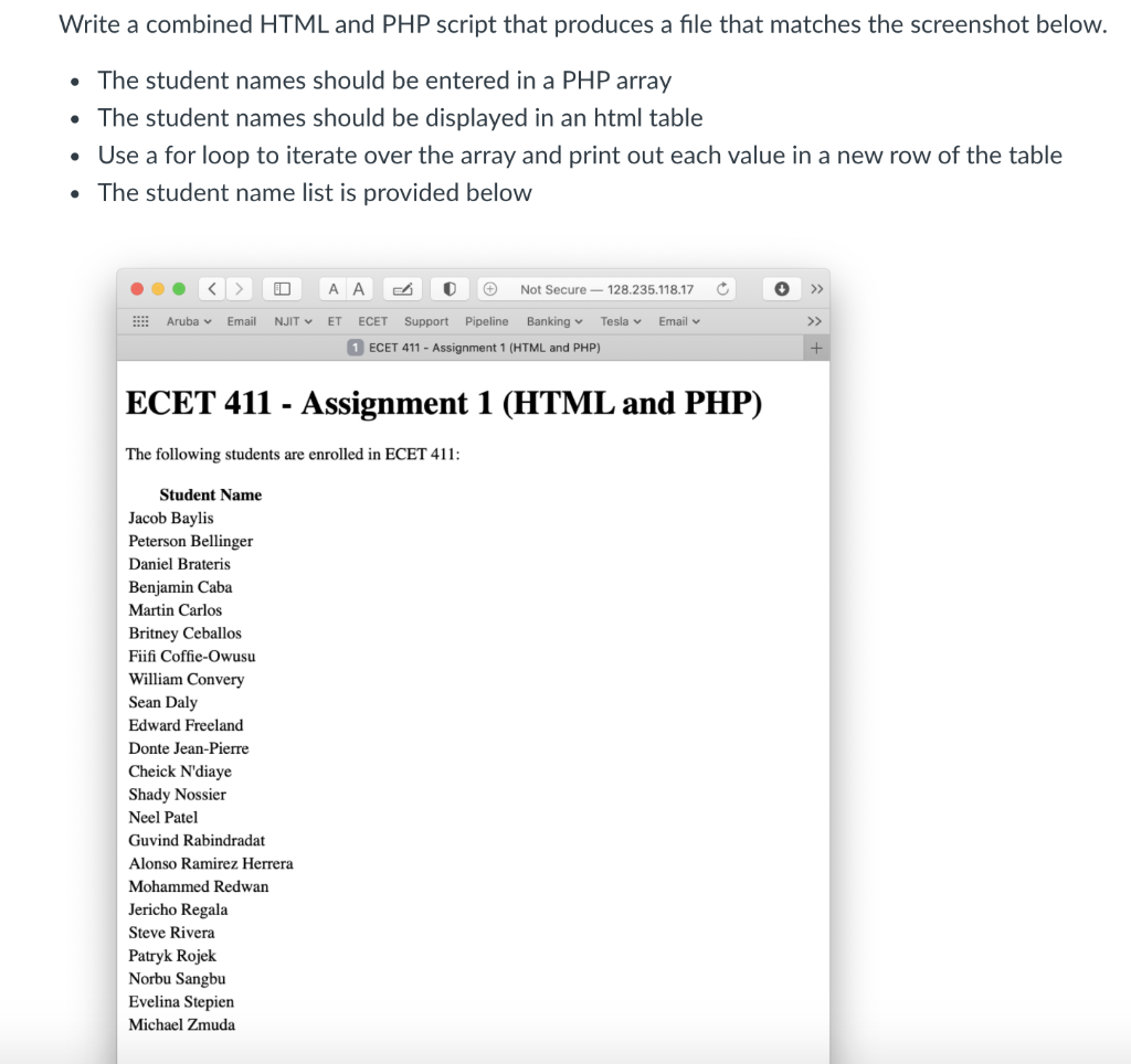 Solved Write a combined HTML and PHP script that produces a | Chegg.com