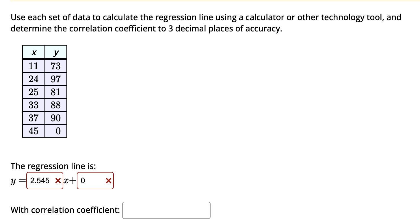 Solved Use each set of data to calculate the regression line | Chegg.com