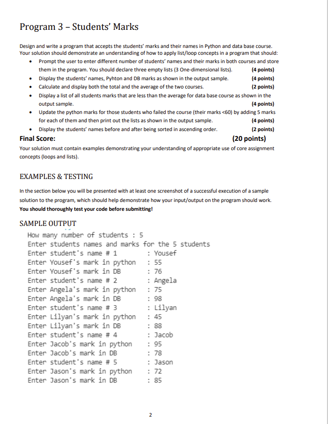 Solved Program 3 - Students' Marks Design and write a | Chegg.com