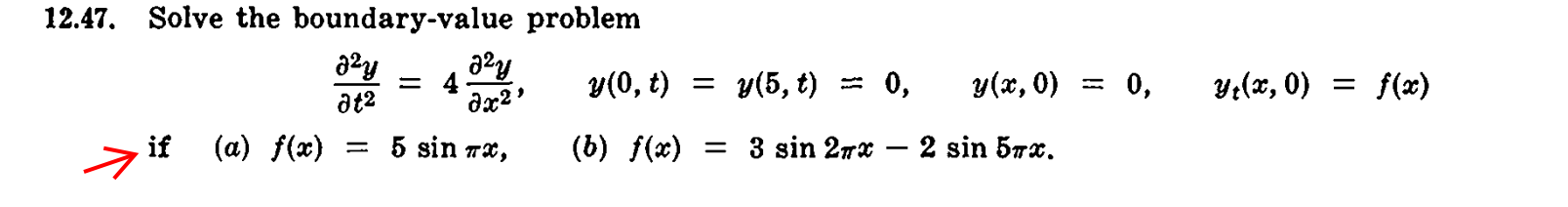 2.47. Solve the boundary-value problem \[ \frac{\partial^{2} y}{\partial t^{2}}=4 \frac{\partial^{2} y}{\partial x^{2}}, \qua