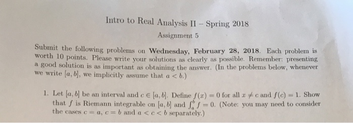 Solved Intro to Real Analysis II Spring 2018 Assignment 5 | Chegg.com