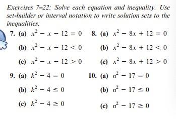 Solved Exercises 7-22: Solve each equation and inequality. | Chegg.com
