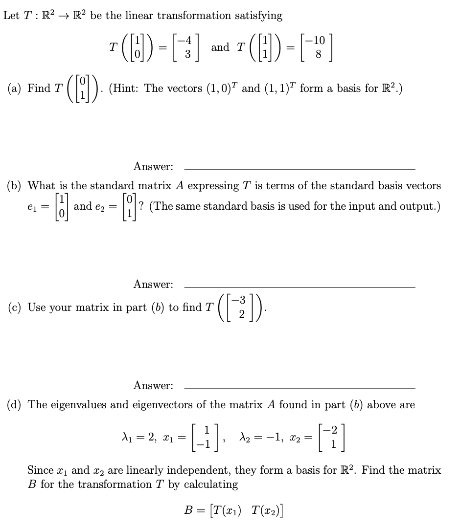 Solved Let T: R2 + R2 Be The Linear Transformation | Chegg.com