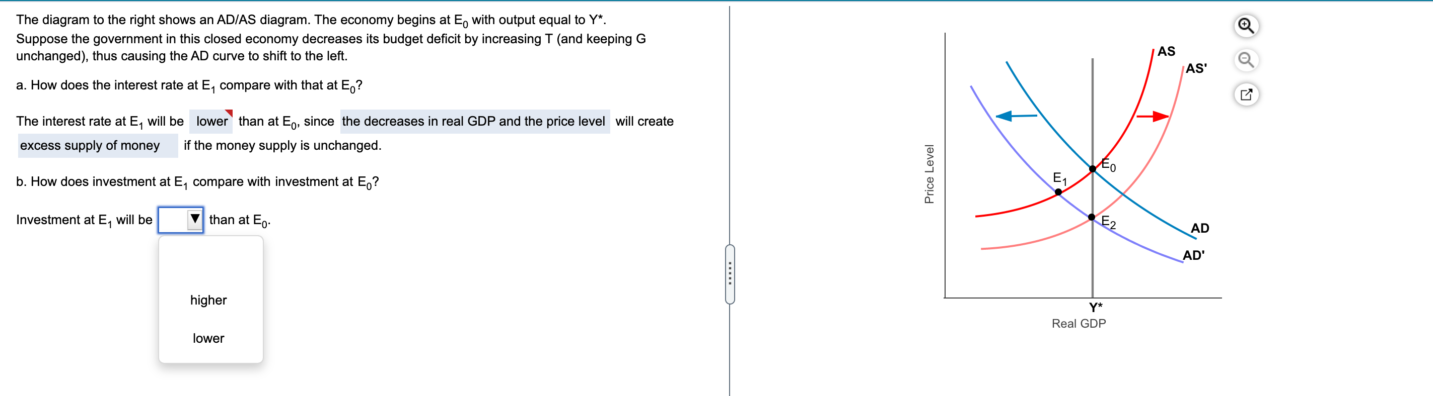 Solved The diagram to the right shows an AD/AS diagram. The | Chegg.com