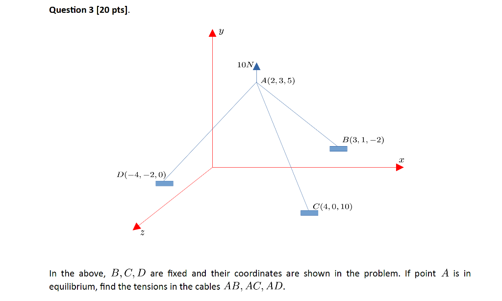 Solved Question 3 (20 pts). Y 10N A(2,3,5) B(3,1, -2) D(-4, | Chegg.com