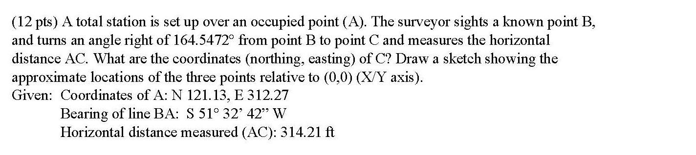 Solved (12 pts) A total station is set up over an occupied | Chegg.com