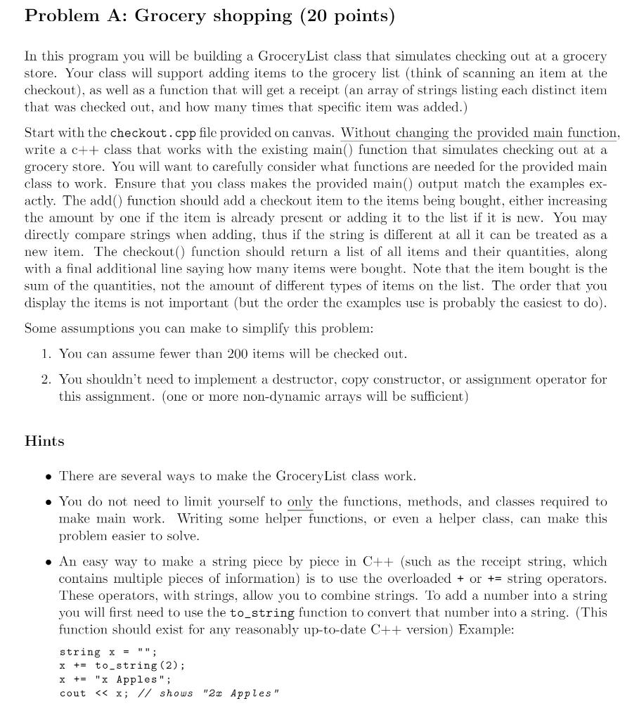 Solved Problem A: Grocery shopping (20 points) In this | Chegg.com