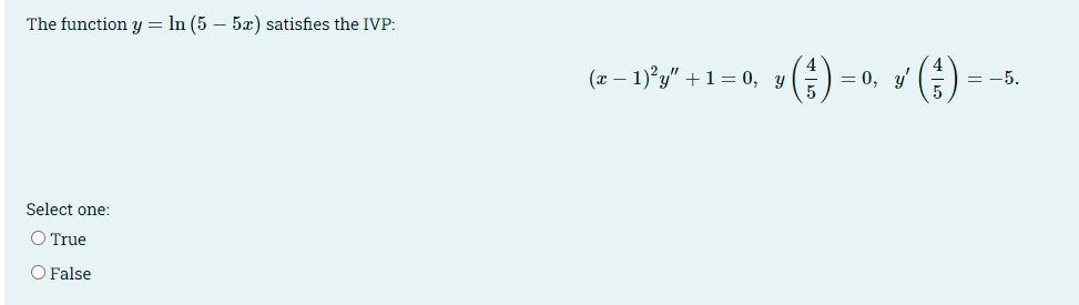 Solved The Function Y Ln 5−5x Satisfies The Ivp