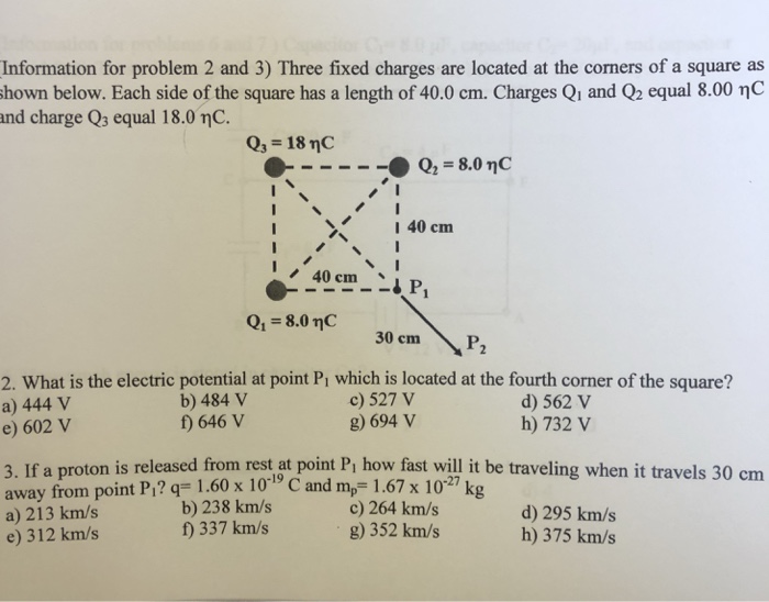 Solved Information for problem 2 and 3) Three fixed charges | Chegg.com