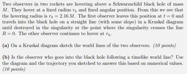 Solved n Two observers in two rockets are hovering above a | Chegg.com
