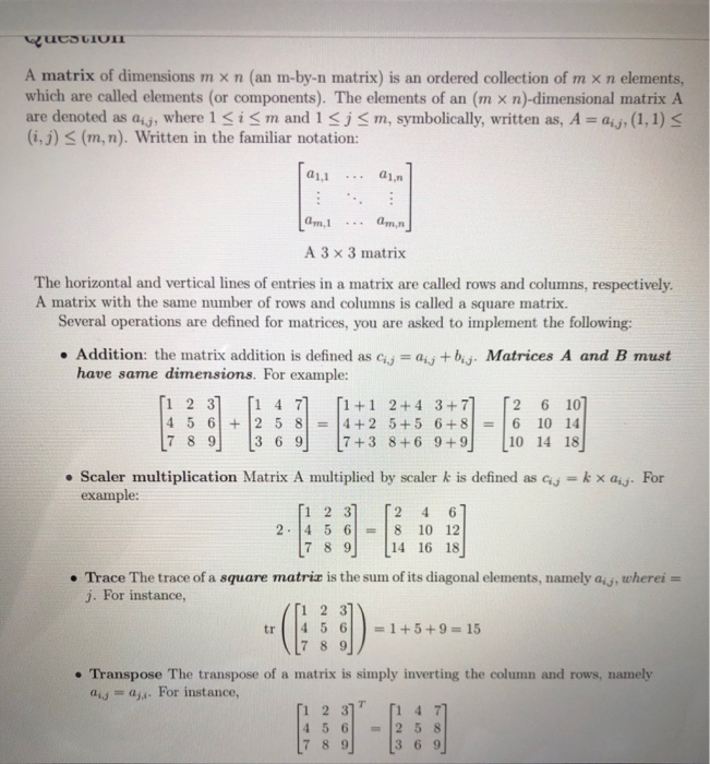 Solved Question A matrix of dimensions mxn (an m-by-n | Chegg.com