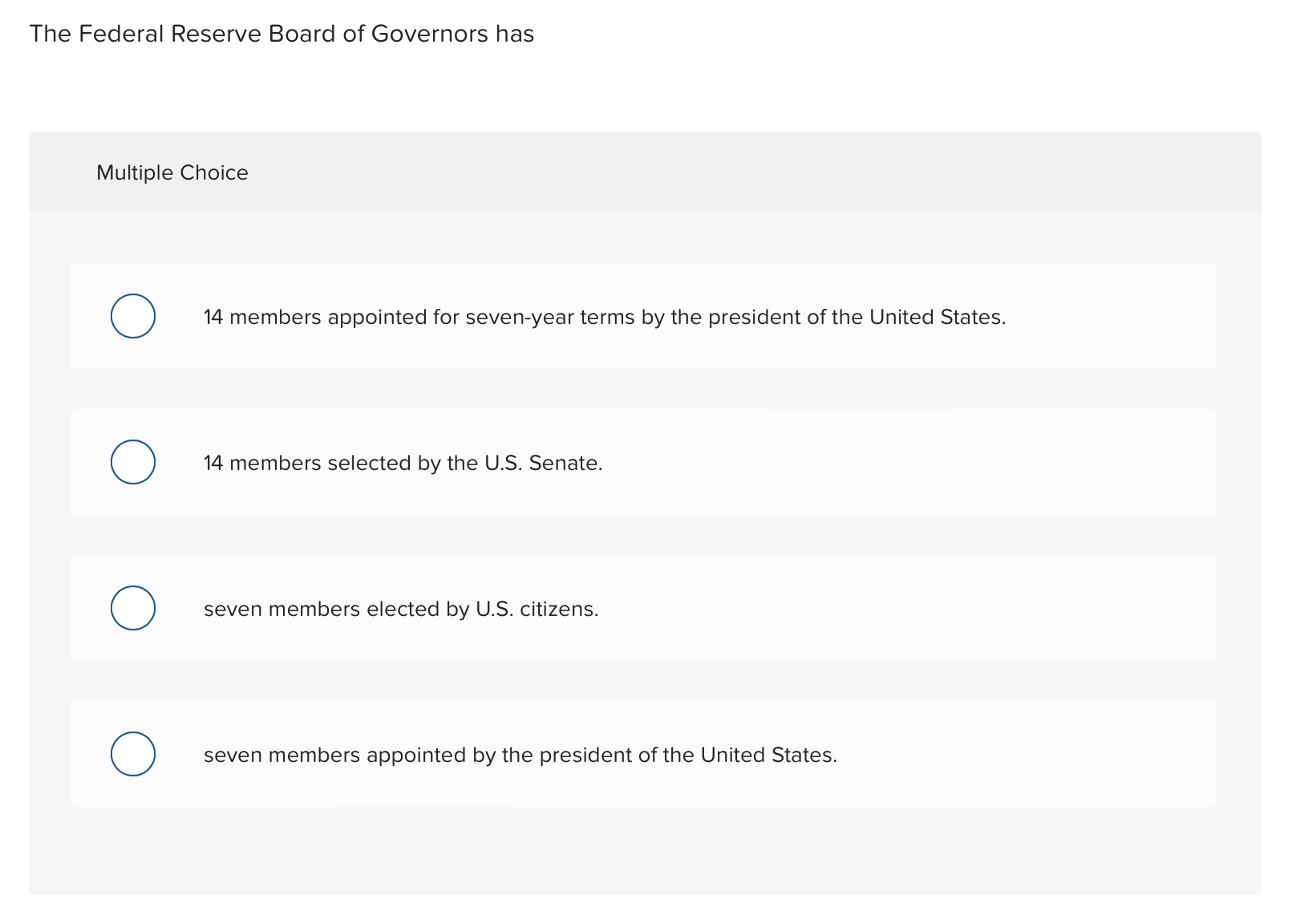 Solved The Federal Reserve Board Of Governors HasMultiple | Chegg.com