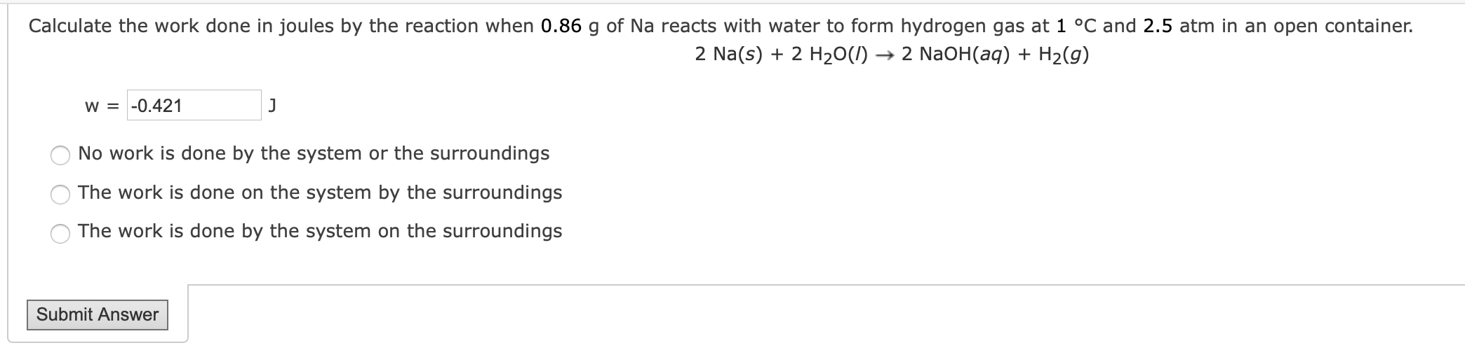 Solved Calculate the work done in joules by the reaction | Chegg.com