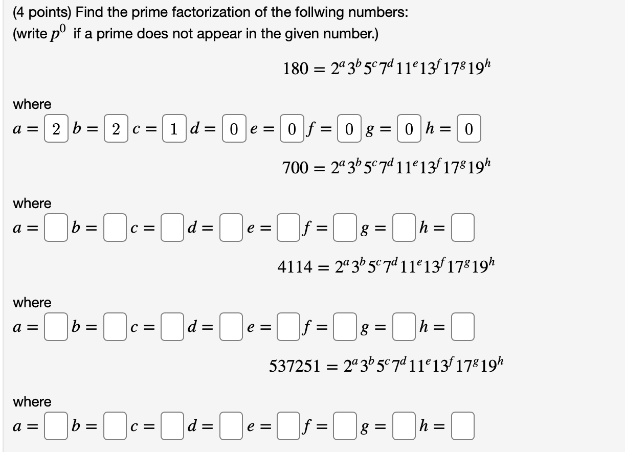 Solved (4 points) Find the prime factorization of the | Chegg.com