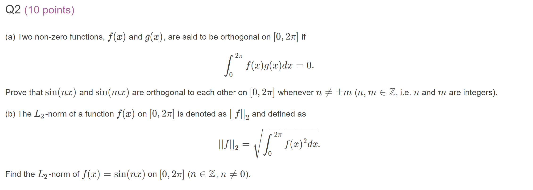 Solved Q2 10 Points A Two Non Zero Functions F X An Chegg Com