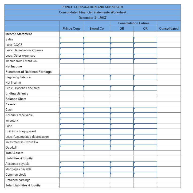 Solved Prince Corporation acquired 100 percent of Sword | Chegg.com