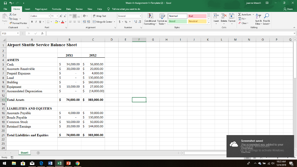 Solved Week+4 Assignment+1+Template (2)-Excel joanne | Chegg.com