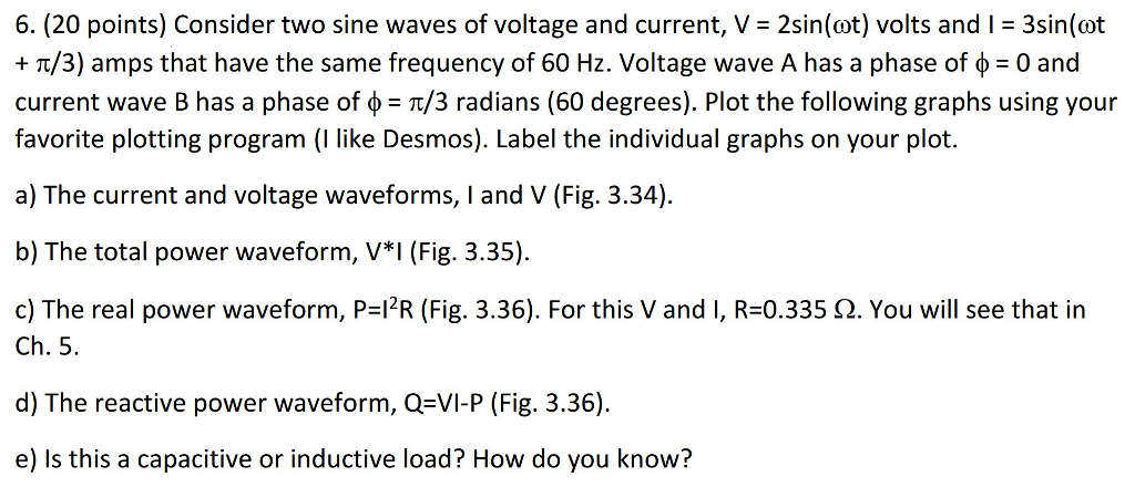 Solved 6. (20 points) Consider two sine waves of voltage and | Chegg.com