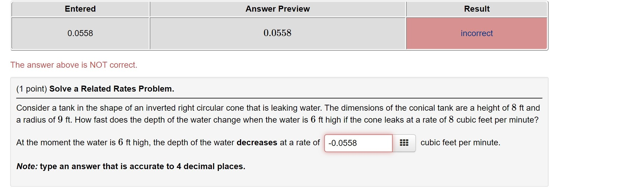Solved keep getting 0.0558 but says its wrong. not sure what | Chegg.com