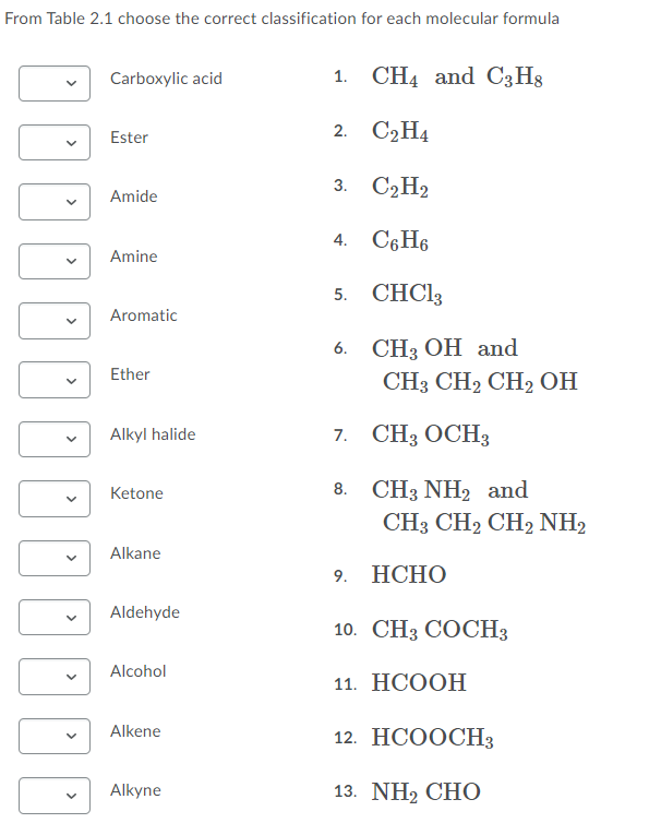 Solved From Table 2.1 choose the correct classification for