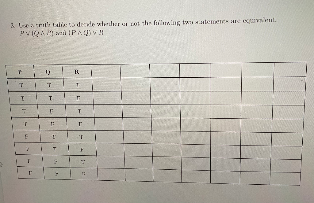 Solved 3. Use a truth table to decide whether or not the | Chegg.com