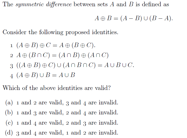 Solved The Symmetric Difference Between Sets A And B Is | Chegg.com