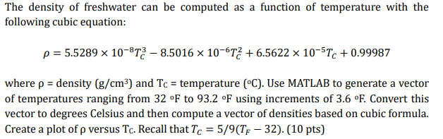 Solved The density of freshwater can be computed as a | Chegg.com