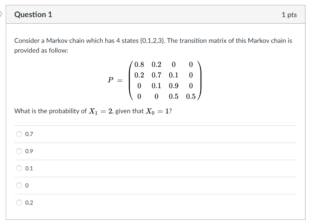 Solved Question 1 1 pts Consider a Markov chain which has 4 | Chegg.com