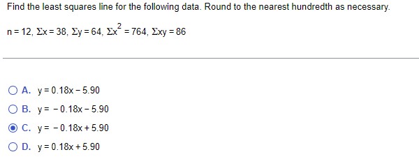 Solved Find the least squares line for the following data. | Chegg.com