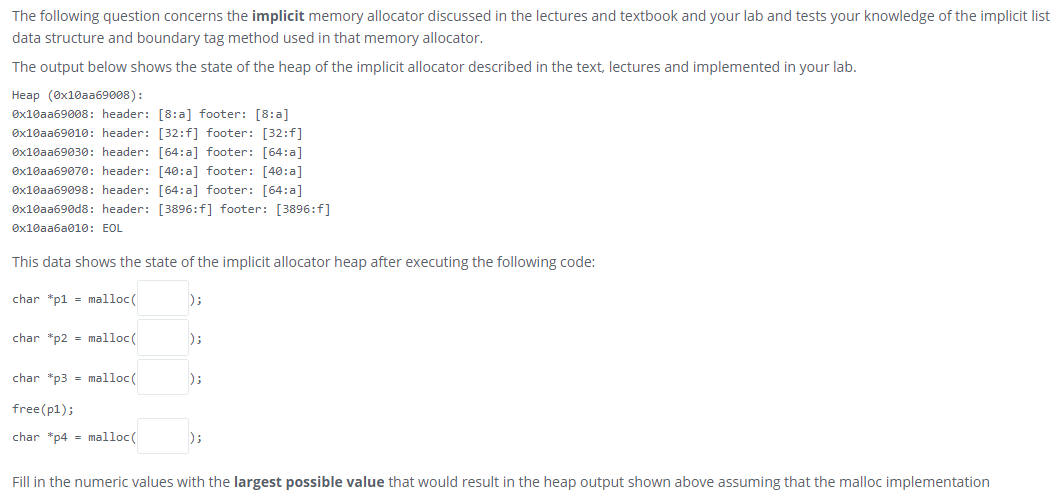 Solved The following question concerns the implicit memory | Chegg.com