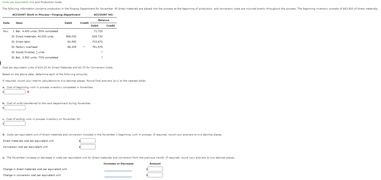 Solved Costs per Equivalent Unit and Production Costs The | Chegg.com