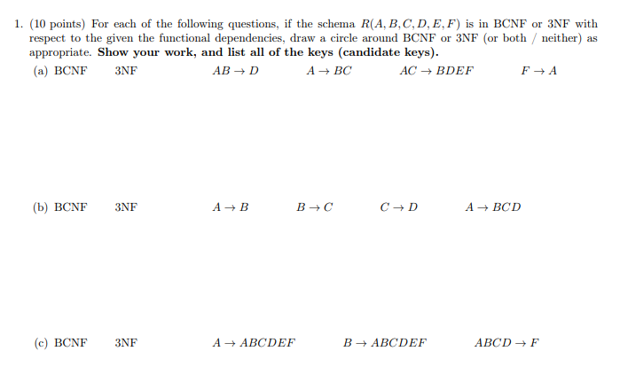 Solved 1. (10 points) For each of the following questions, | Chegg.com